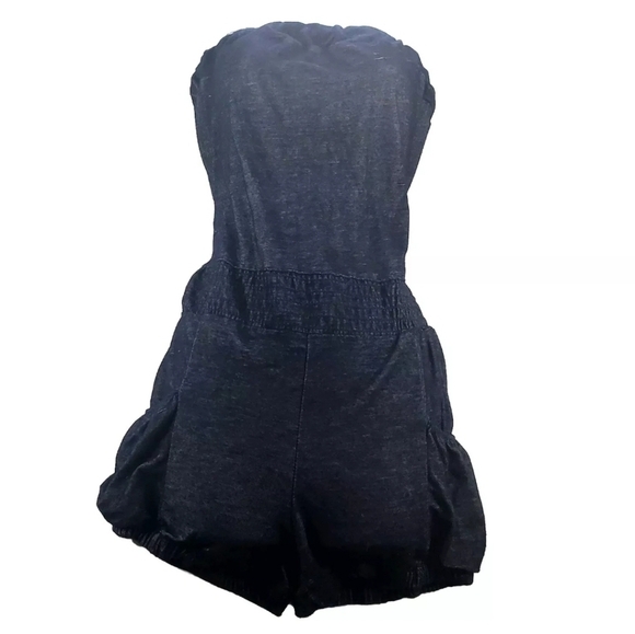Vintage Women's Strapless Romper With Side Pockets Elastic Small Navy Blue Nana - Picture 1 of 9